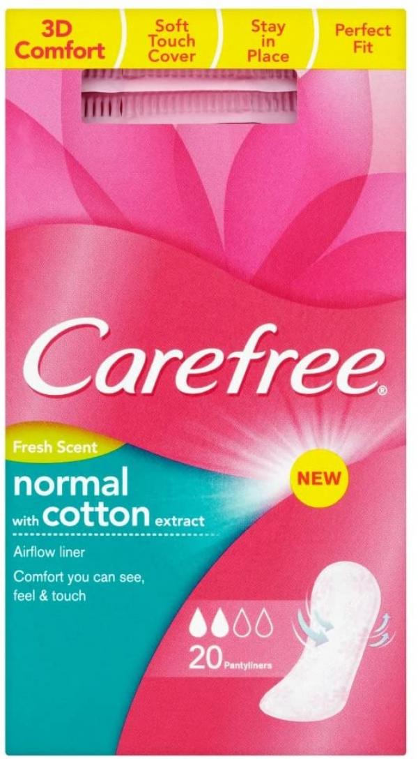 Carefree Panty Liners, Cotton, Fresh Scent, Pack of 20